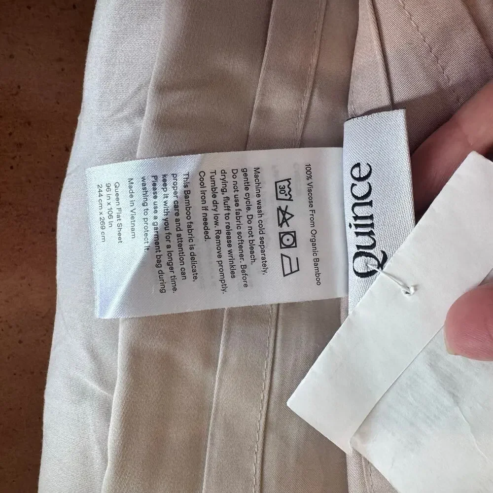 Quince Organic Bamboo Viscose Queen Sheet Set Sand Tan Queen 4 Pc NWOT